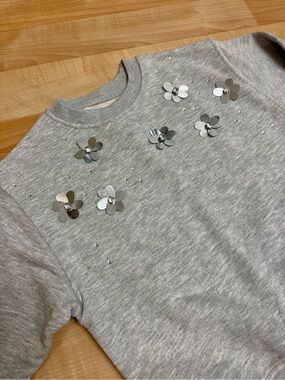 ✨ Zara Girls Metallic Flower Embellished Sweatshirt | Size 6-7 NWOT ✨